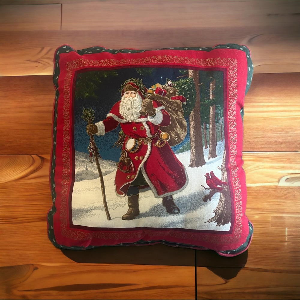Santa Clause Christmas Holiday Throw Pillow Square Plush